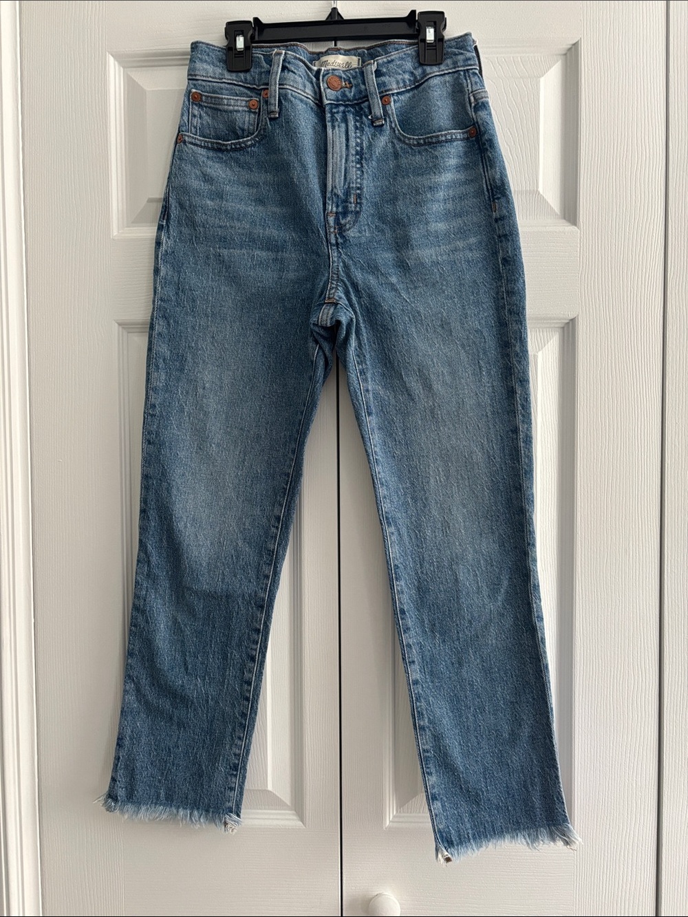 Madewell Medium Wash Straight-Leg Jeans with Frayed Hem